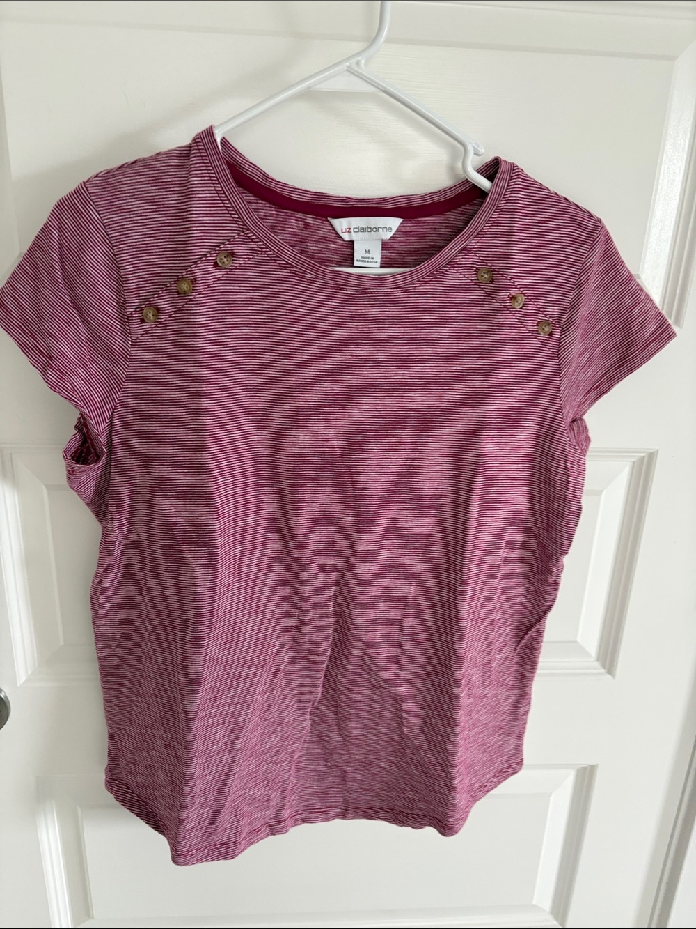 Liz Claiborne Stripped Short Sleeve Tee with Button Accents